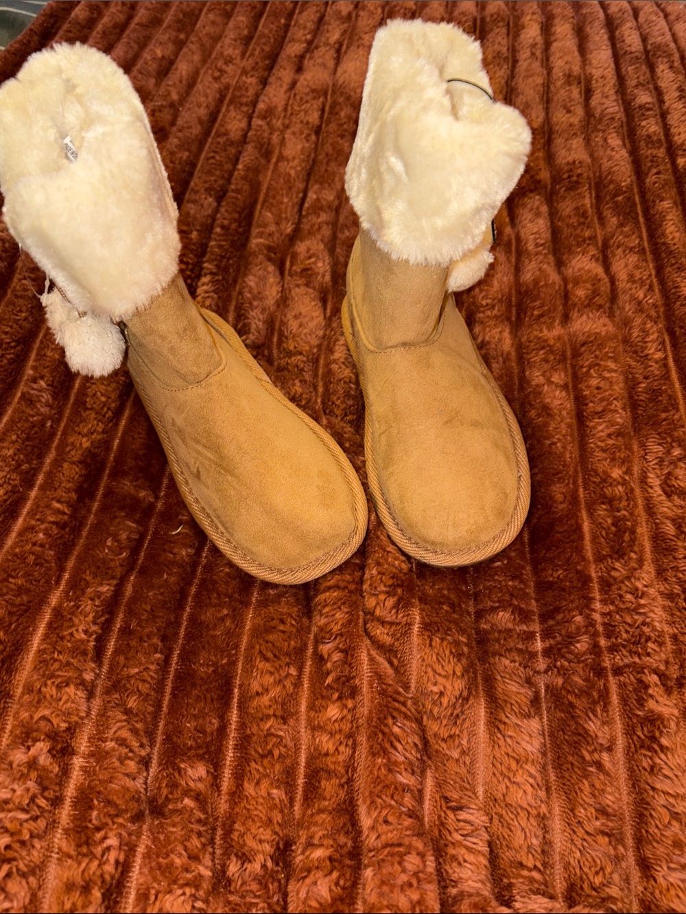 Kids Cozy Faux-Fur Lined Tan Winter Boots